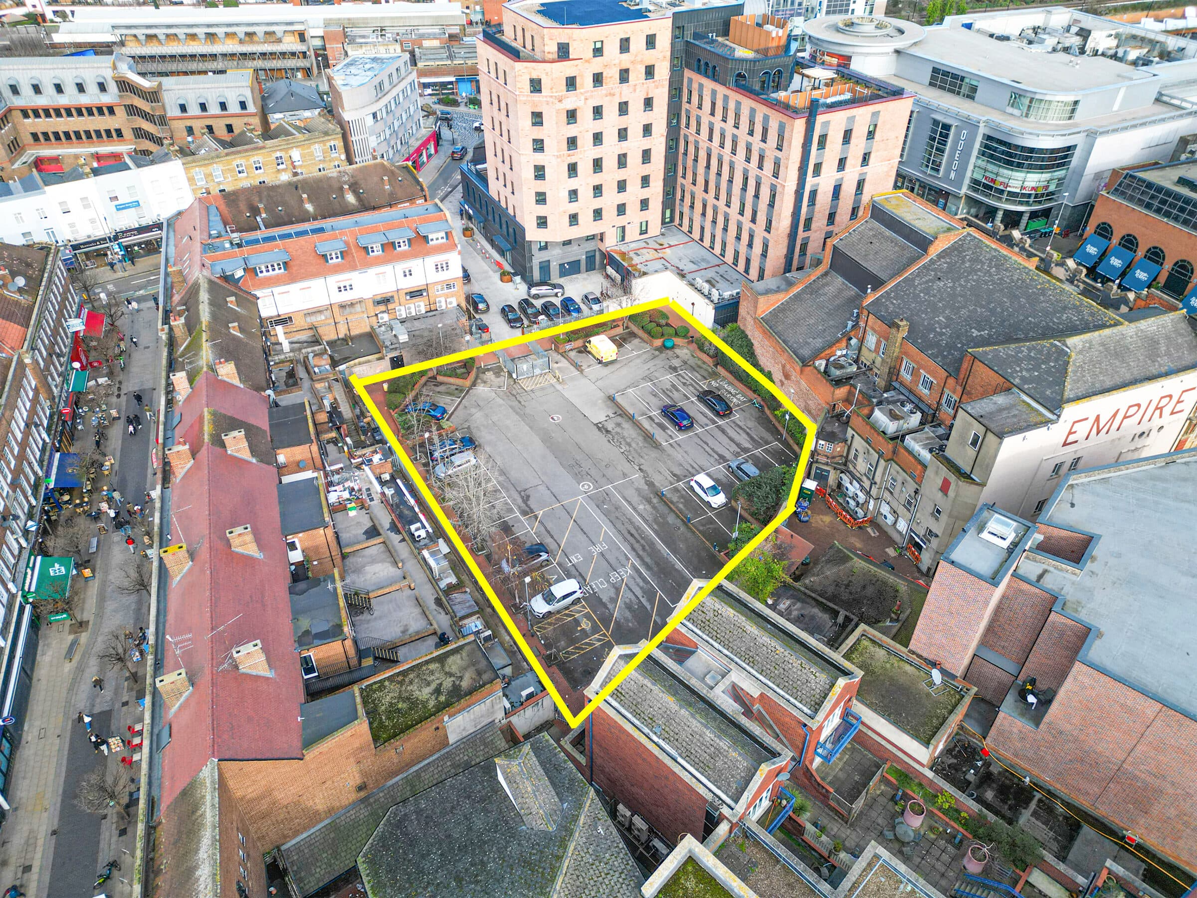 Aerial drone photograph of a UK property and its surroundings.