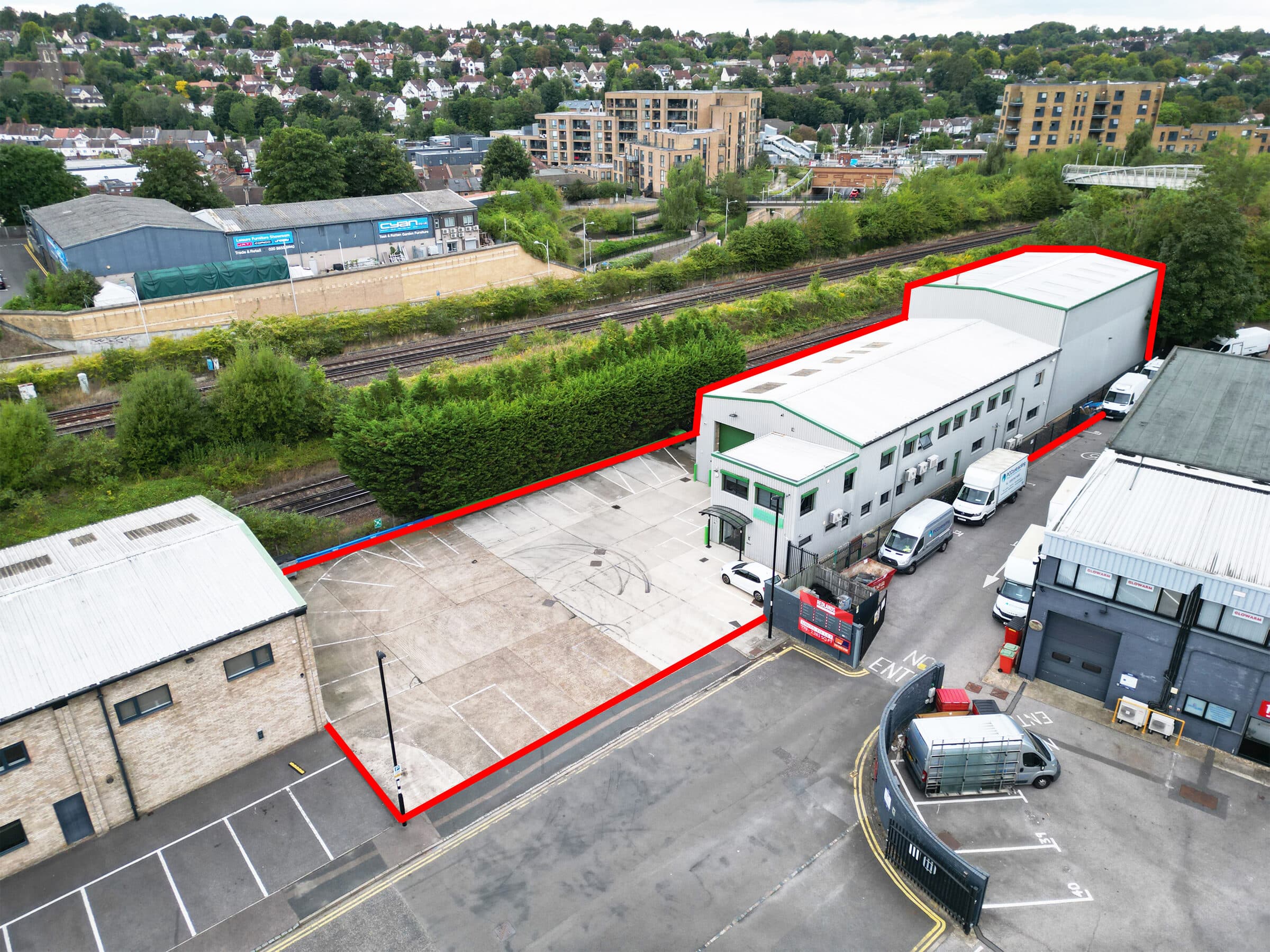 Aerial drone photograph of a UK property and its surroundings.