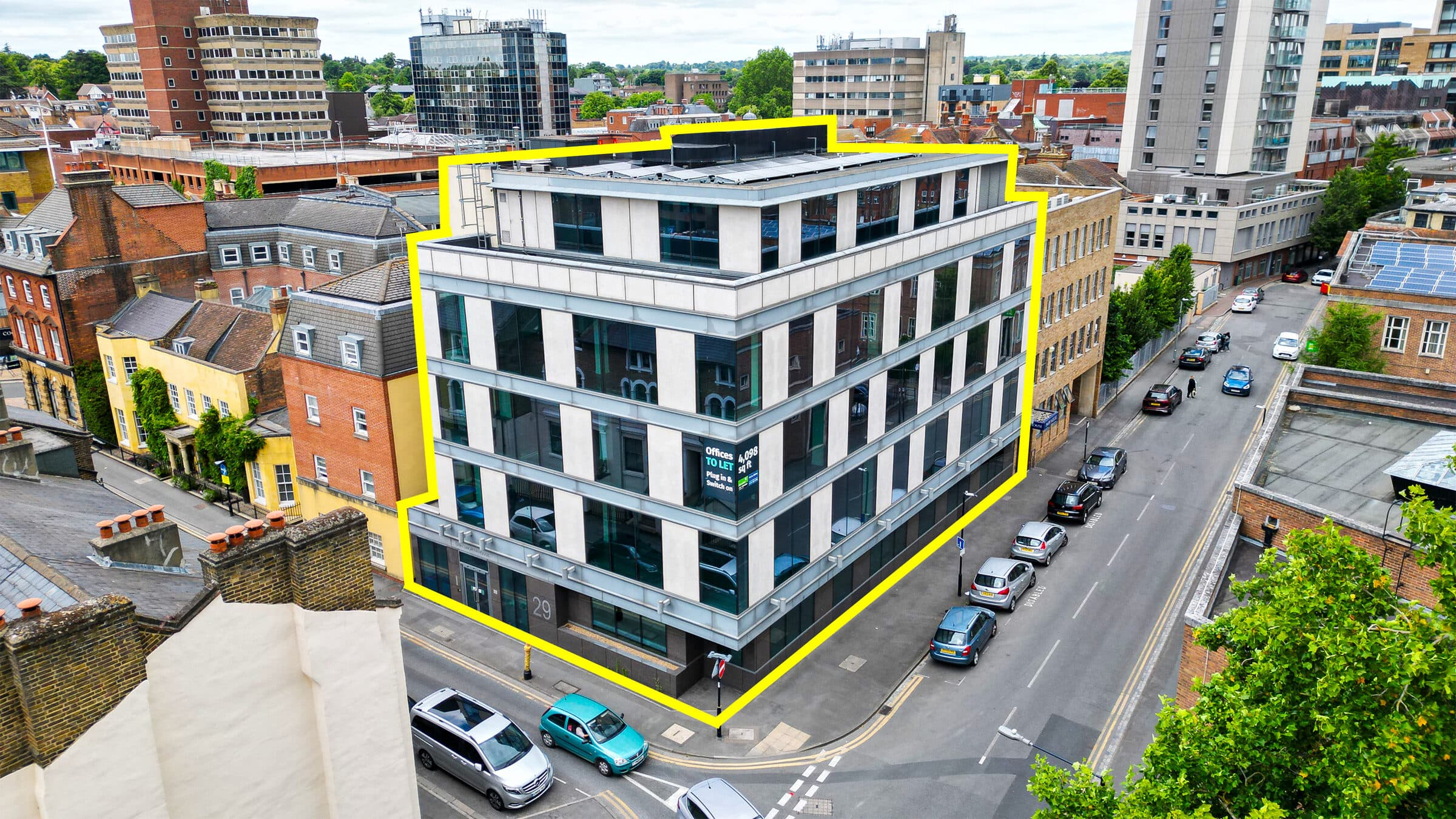 Aerial drone photograph of a UK property and its surroundings.
