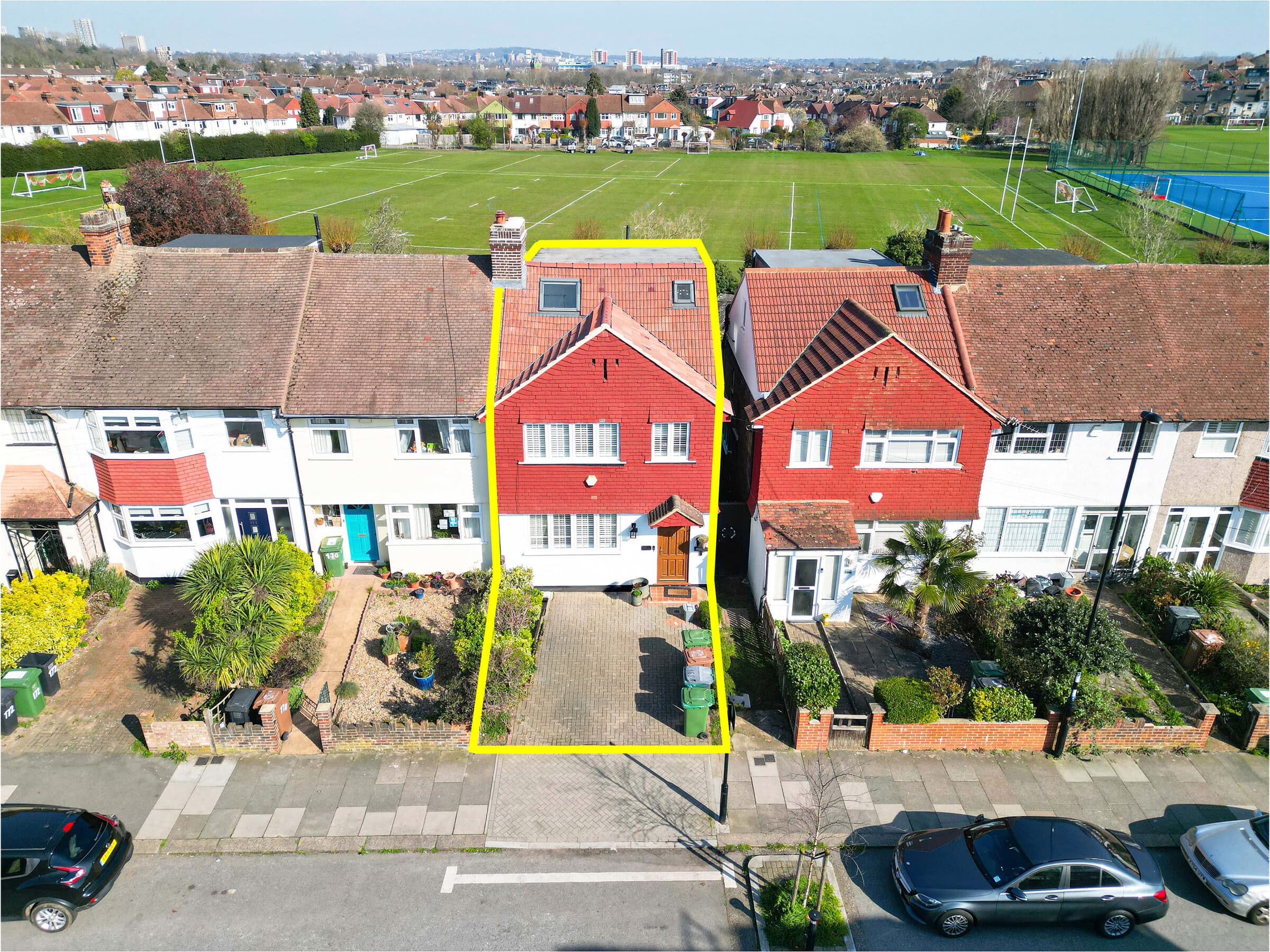 Aerial drone photograph of a UK property and its surroundings.