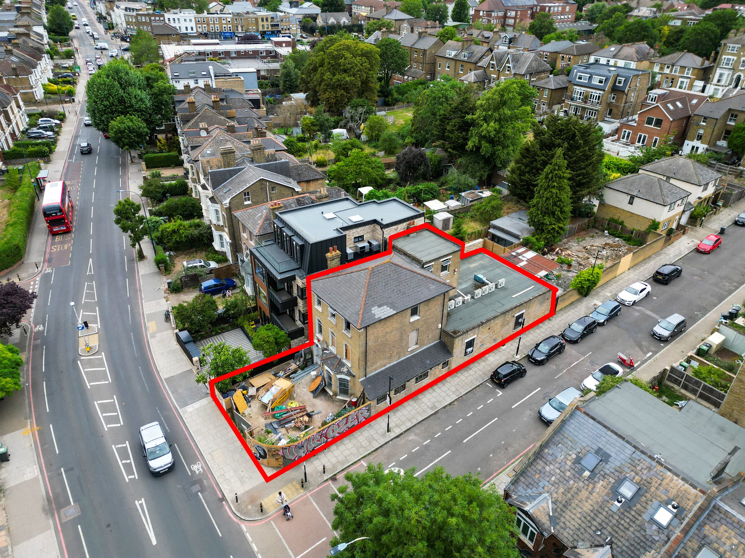 Aerial drone photograph of a UK property and its surroundings.