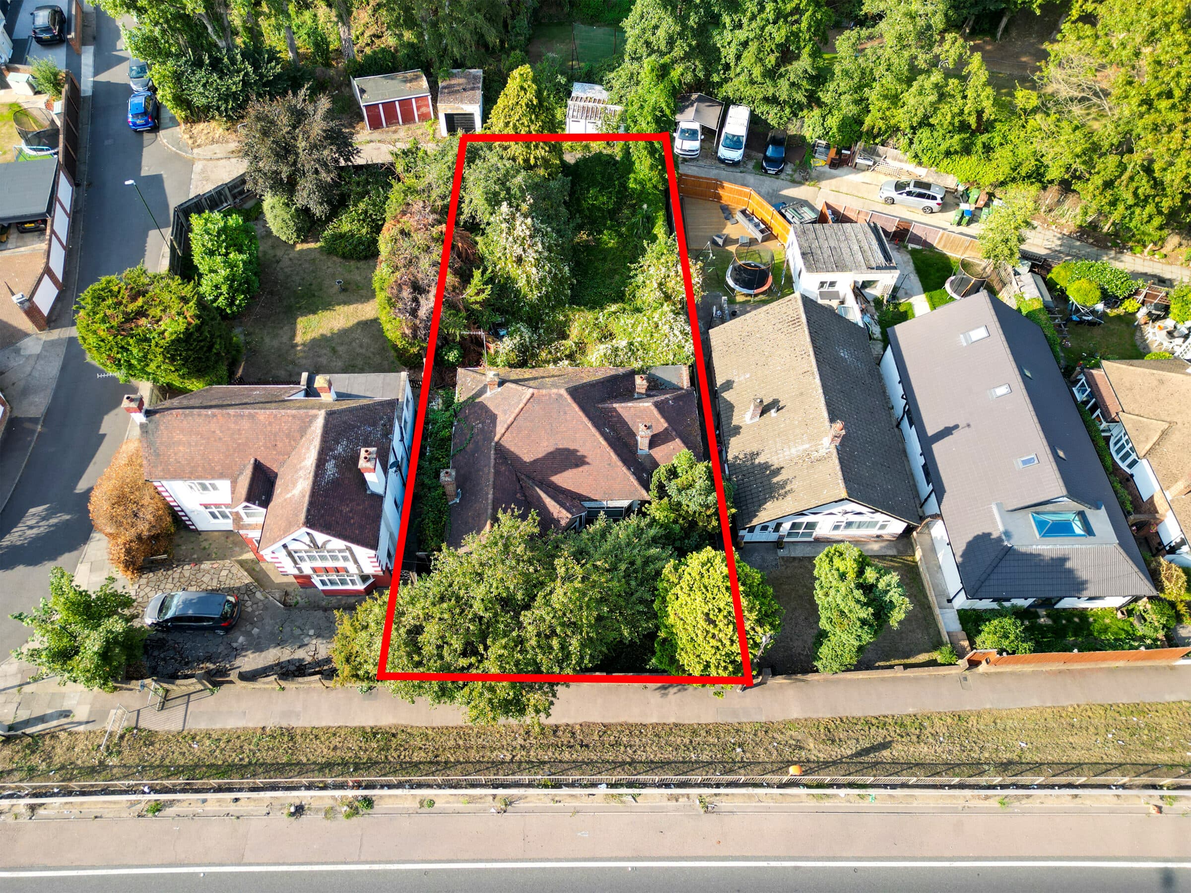 Aerial drone photograph of a UK property and its surroundings.