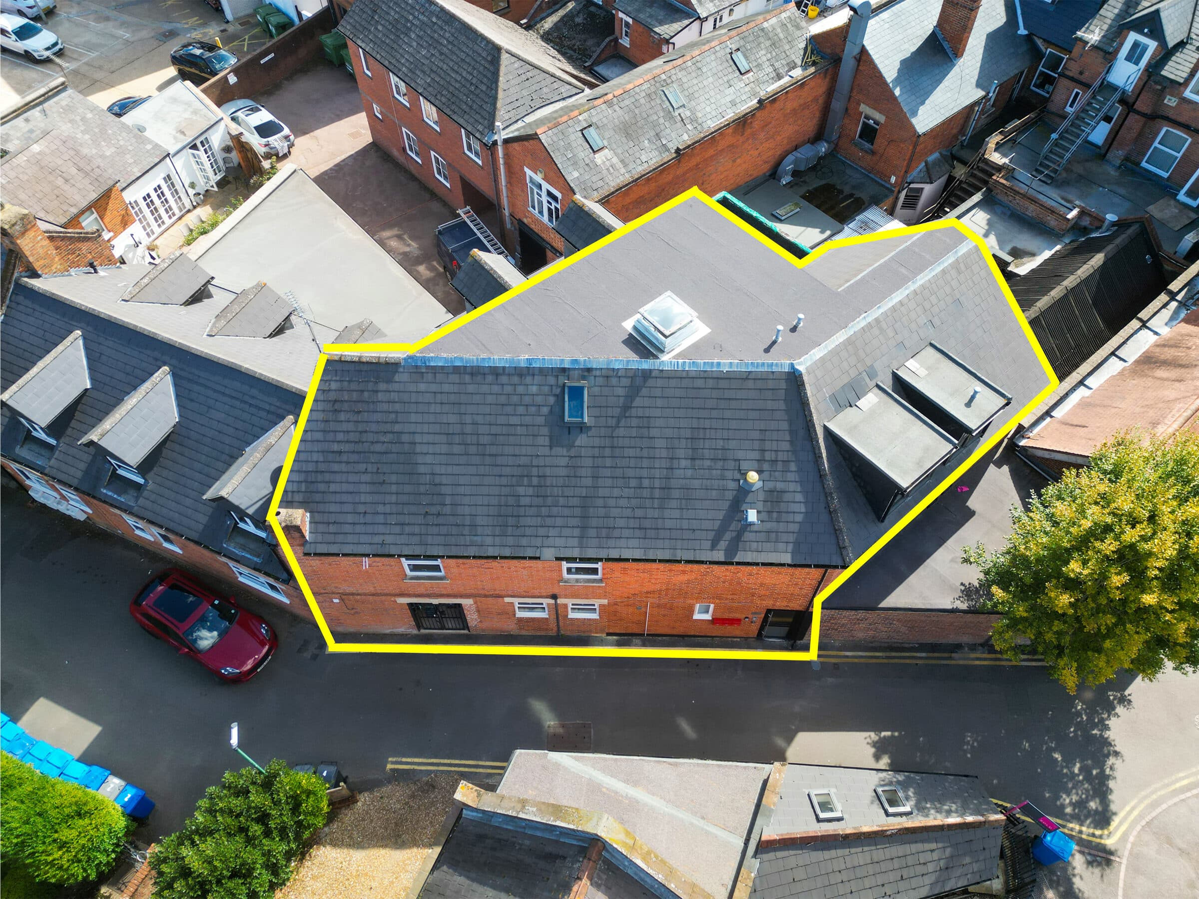 Aerial drone photograph of a UK property and its surroundings.