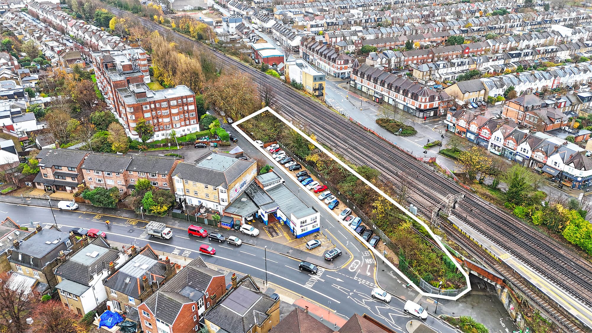 Aerial drone photograph of a UK property and its surroundings.